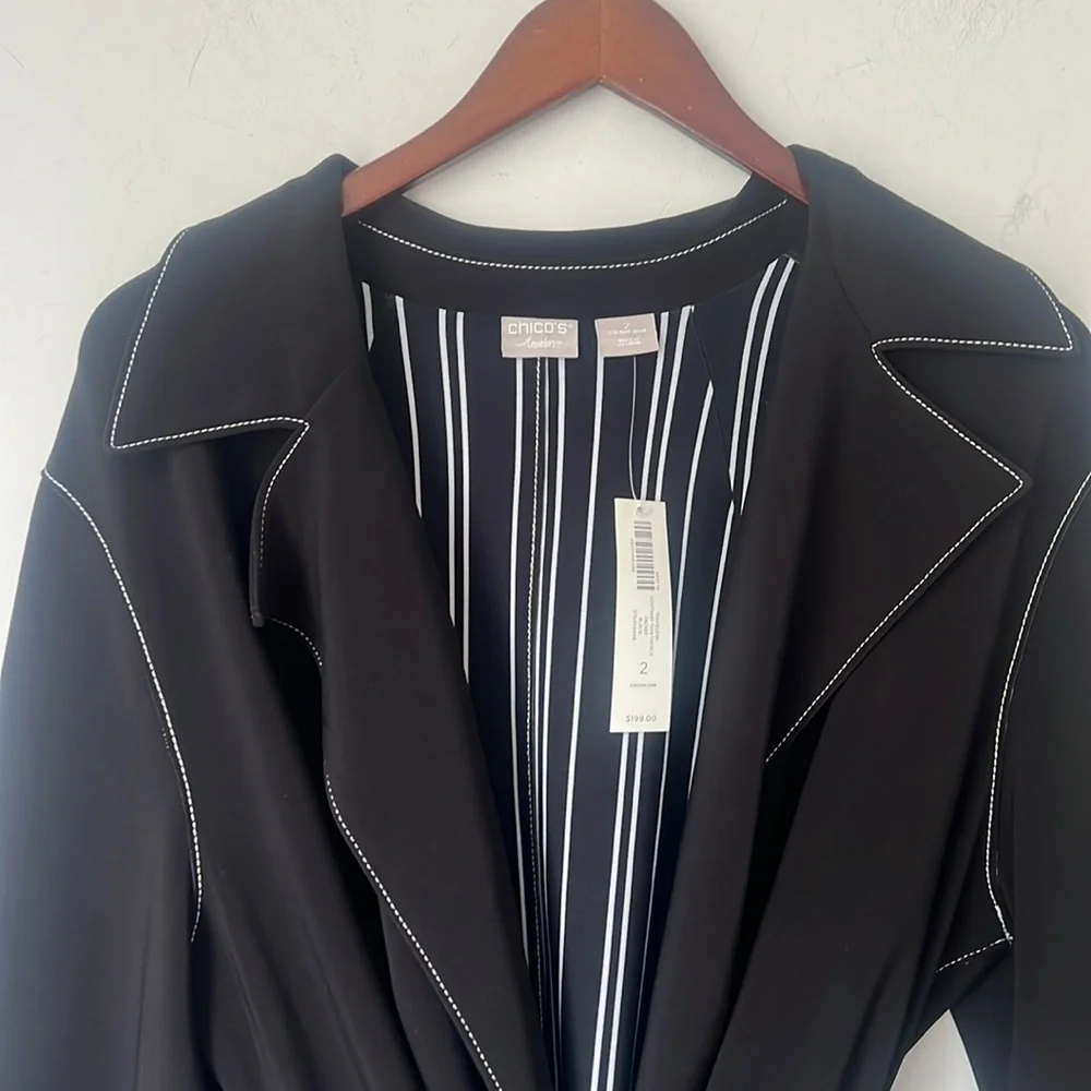 NEW Chico's Travelers Contrast Trim Trench Coat Black Sz 12
Sinky knit # - Picture 2 of 7